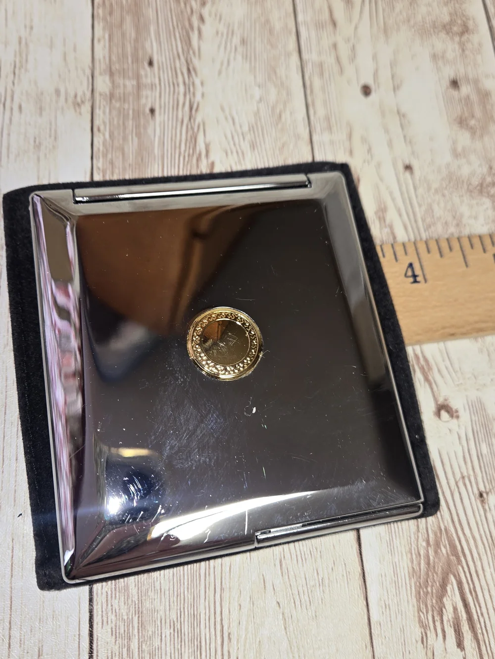 Mary Kay Compact Mirror w/ Velvet Case Silver Folding Purse Size